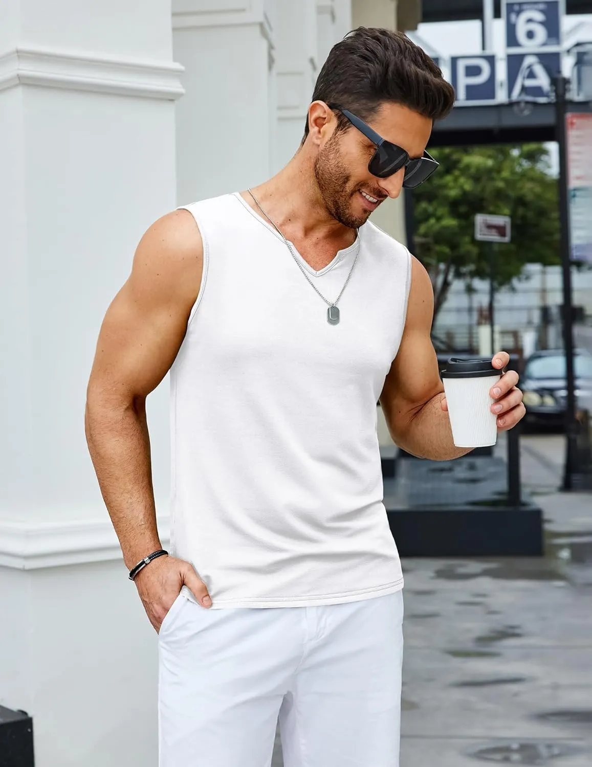 COOFANDY Casual Sleeveless Shirts for Men Cotton V Neck Tank Tops Summer 2 Pack Workout Gym Muscle Tee