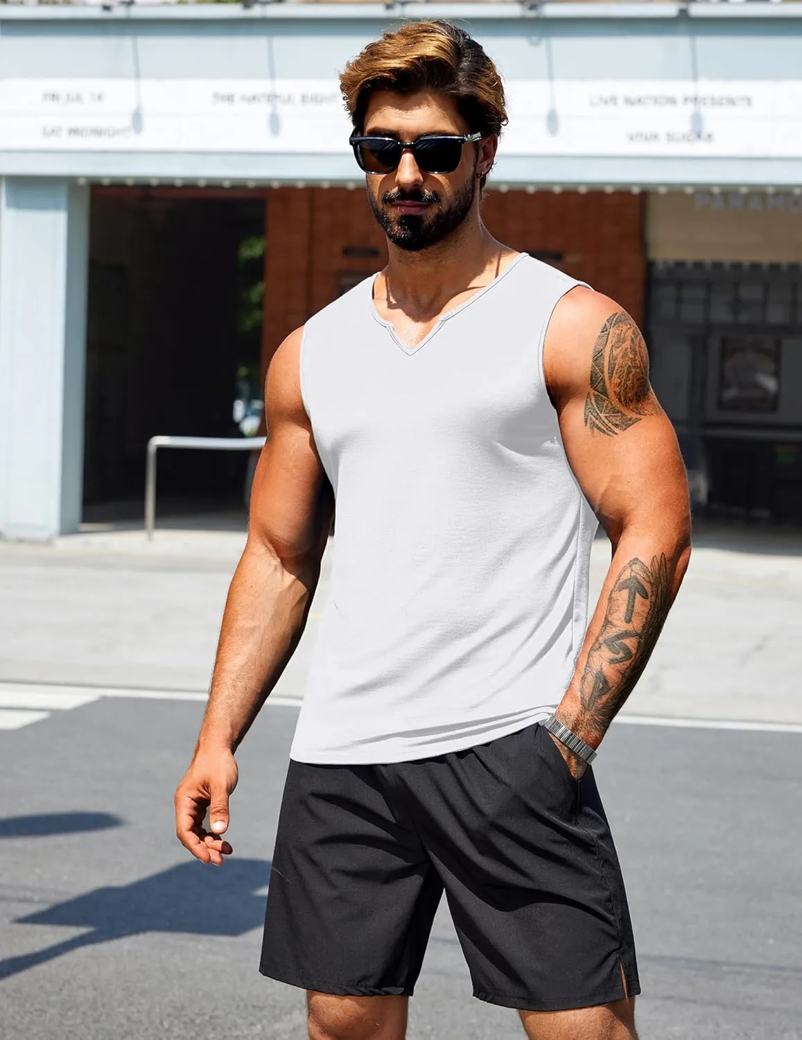 COOFANDY Casual Sleeveless Shirts for Men Cotton V Neck Tank Tops Summer 2 Pack Workout Gym Muscle Tee