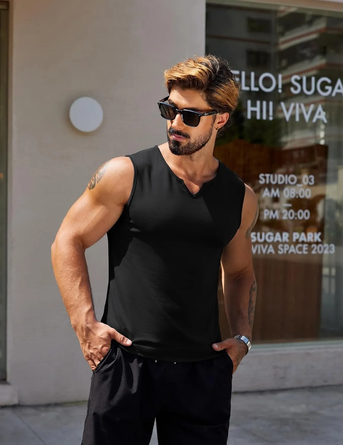 COOFANDY Casual Sleeveless Shirts for Men Cotton V Neck Tank Tops Summer 2 Pack Workout Gym Muscle Tee