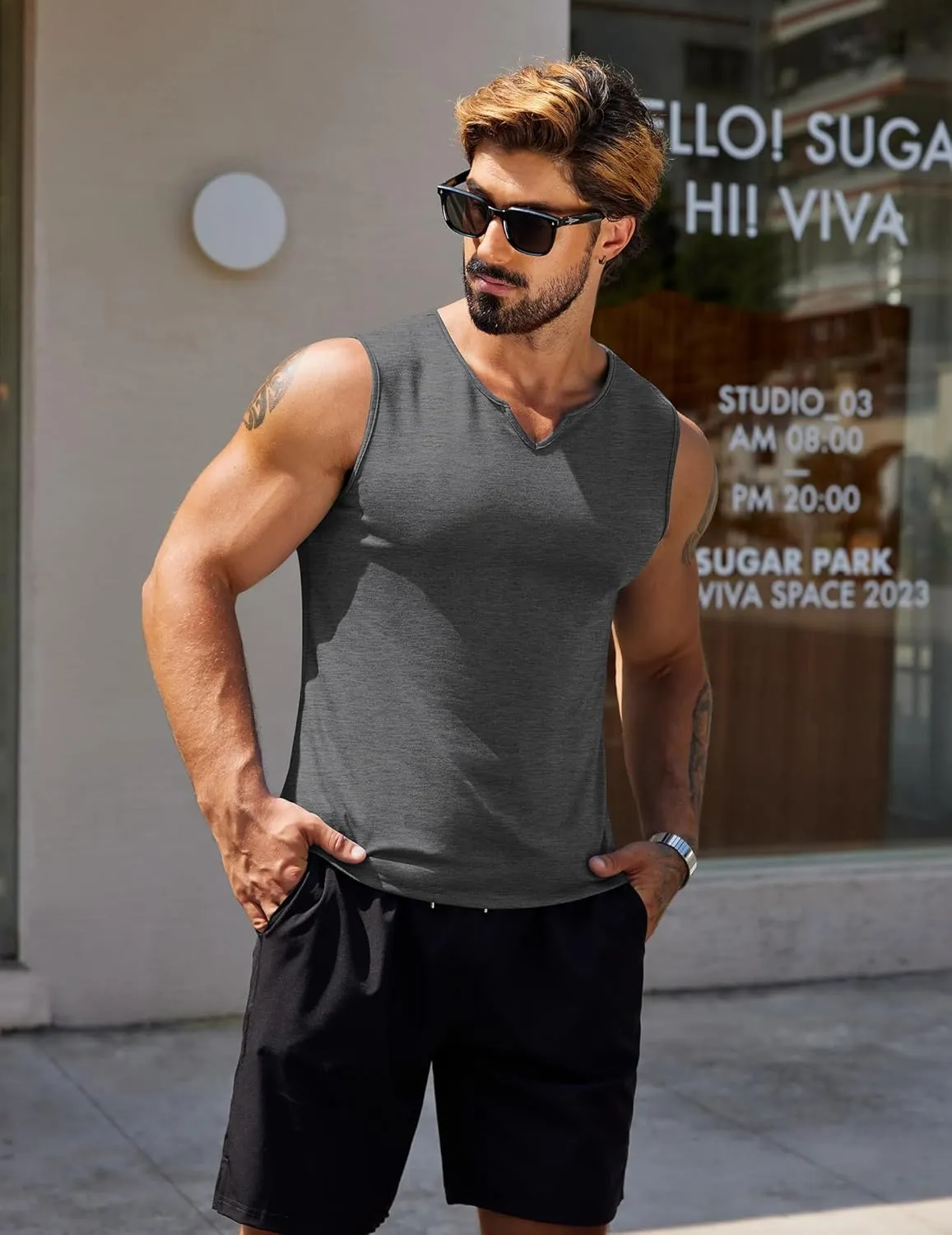 COOFANDY Casual Sleeveless Shirts for Men Cotton V Neck Tank Tops Summer 2 Pack Workout Gym Muscle Tee