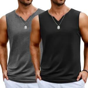 COOFANDY Casual Sleeveless Shirts for Men Cotton V Neck Tank Tops Summer 2 Pack Workout Gym Muscle Tee