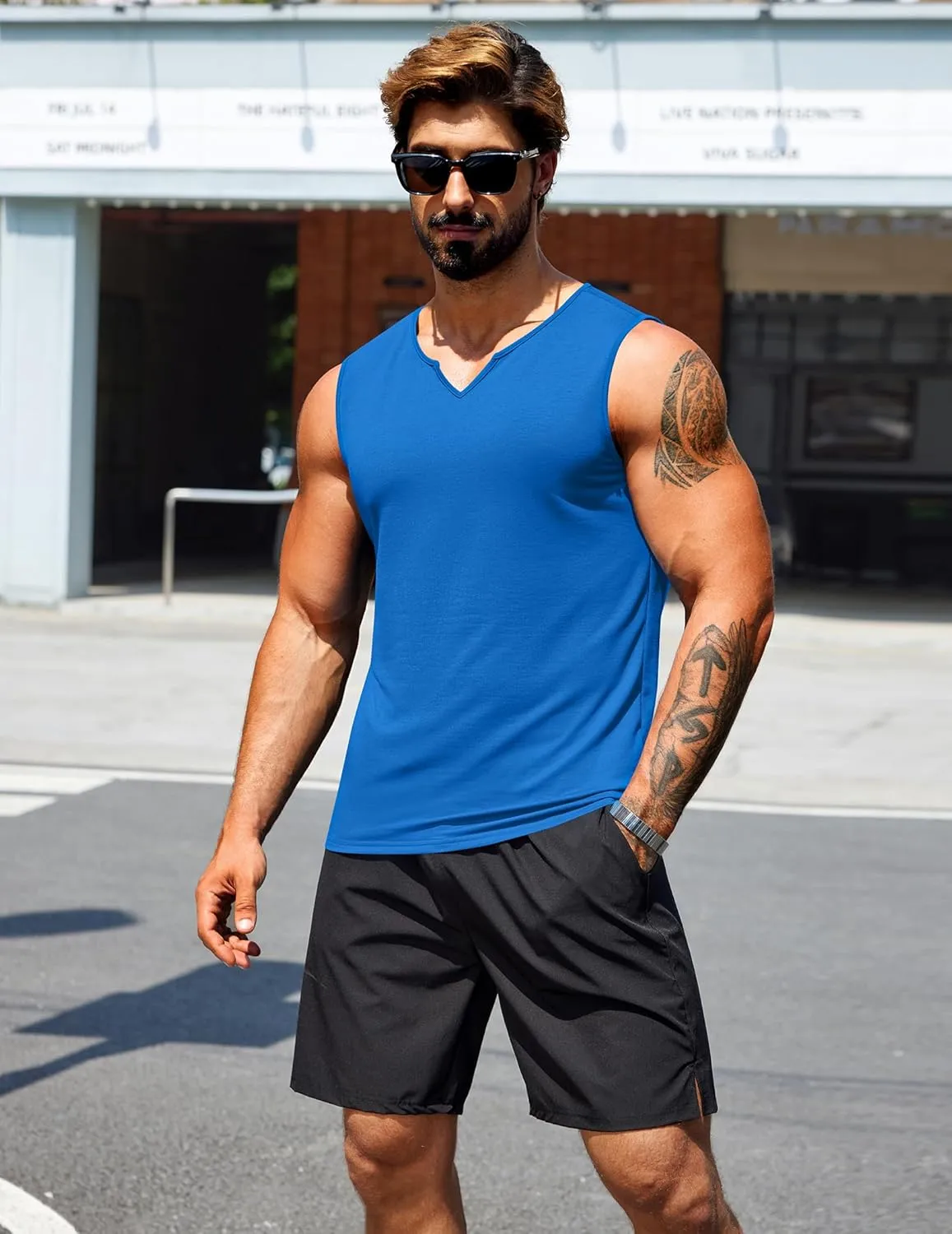 COOFANDY Casual Sleeveless Shirts for Men Cotton V Neck Tank Tops Summer 2 Pack Workout Gym Muscle Tee