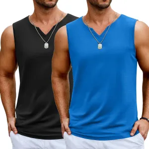 COOFANDY Casual Sleeveless Shirts for Men Cotton V Neck Tank Tops Summer 2 Pack Workout Gym Muscle Tee