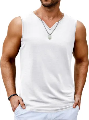 COOFANDY Casual Sleeveless Shirts for Men Cotton V Neck Tank Tops Summer 2 Pack Workout Gym Muscle Tee