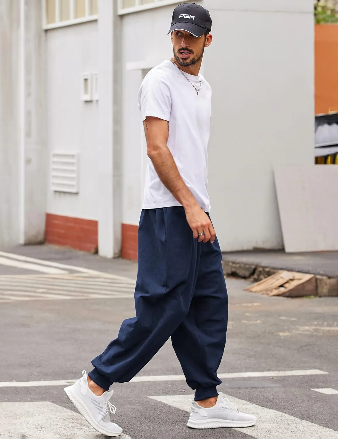 COOFANDY Men Hippie Harem Pants Baggy Linen Cotton Boho Yoga Pants Summer Beach Pants Casual Drop Crotch Trouser