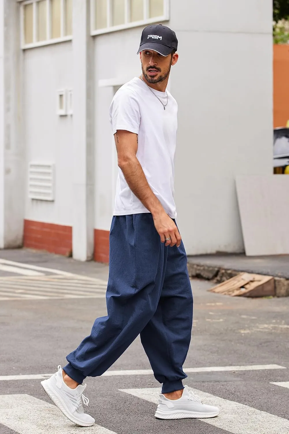 COOFANDY Men Hippie Harem Pants Baggy Linen Cotton Boho Yoga Pants Summer Beach Pants Casual Drop Crotch Trouser