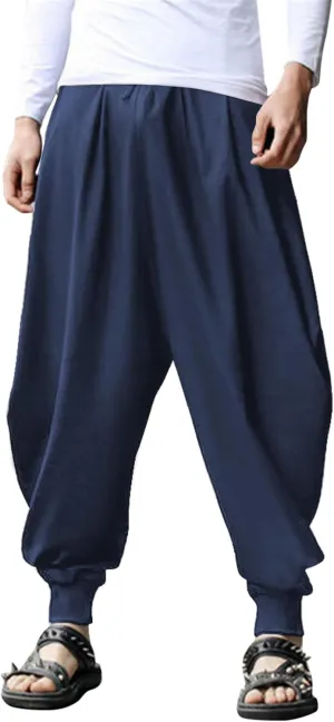 COOFANDY Men Hippie Harem Pants Baggy Linen Cotton Boho Yoga Pants Summer Beach Pants Casual Drop Crotch Trouser