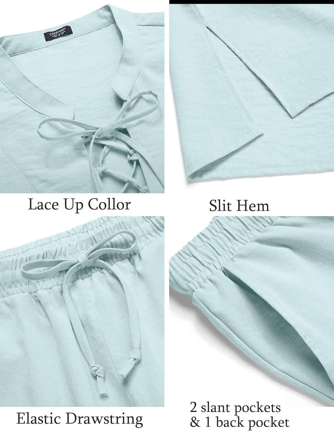 COOFANDY Men's 2 Piece Linen Set Long Sleeve Henley Shirts Casual Beach Pants With Pockets Summer Yoga Outfits