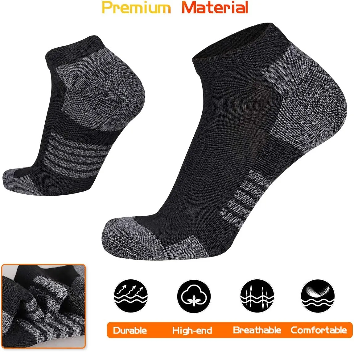 COOVAN 10 Pairs Mens Ankle Socks Men 10 Pack Low Cut Comfort Cushion Casual Socks