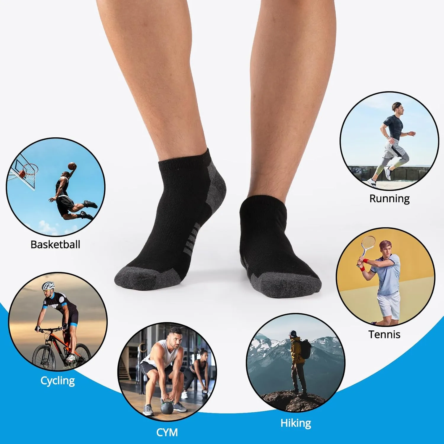 COOVAN 10 Pairs Mens Ankle Socks Men 10 Pack Low Cut Comfort Cushion Casual Socks