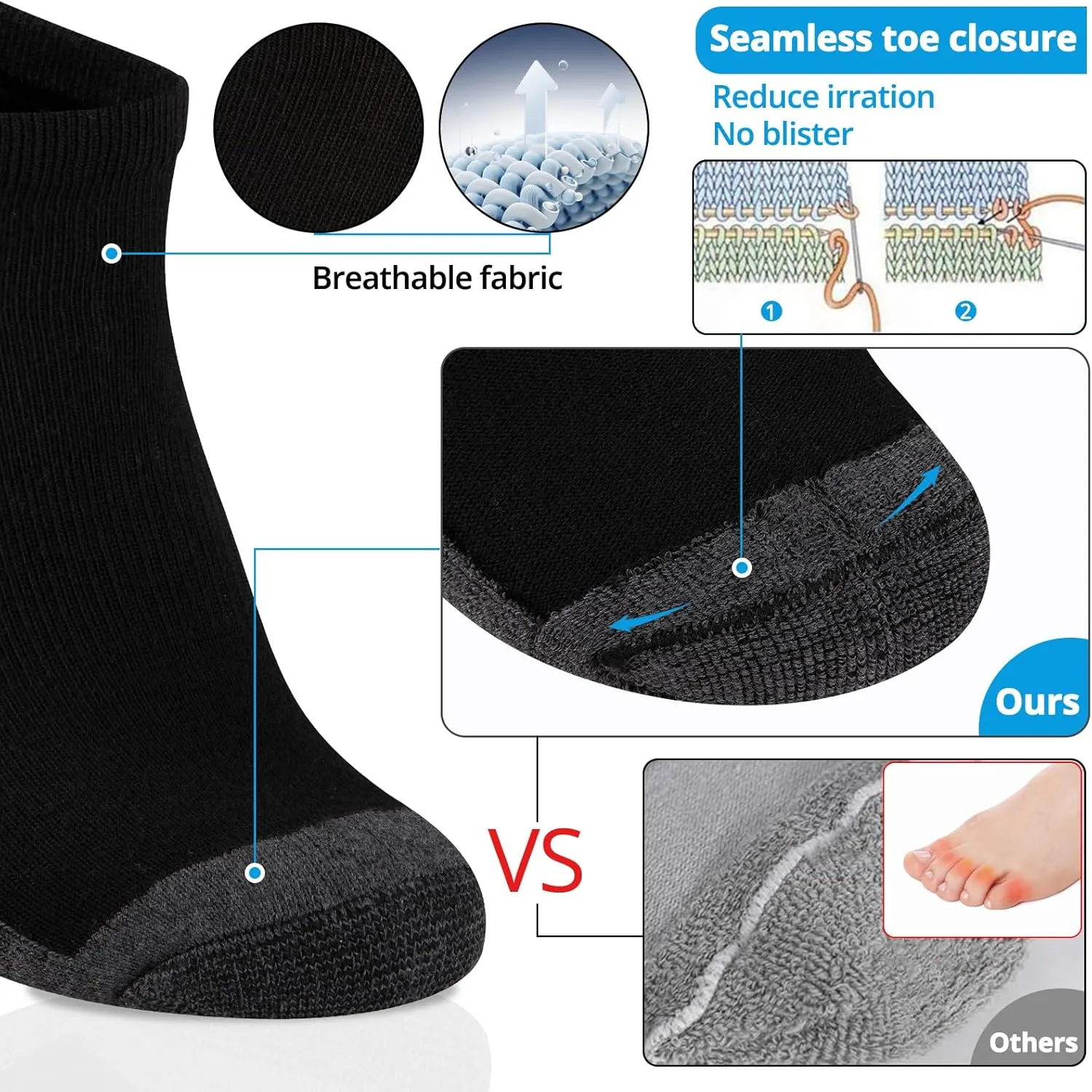 COOVAN 10 Pairs Mens Ankle Socks Men 10 Pack Low Cut Comfort Cushion Casual Socks