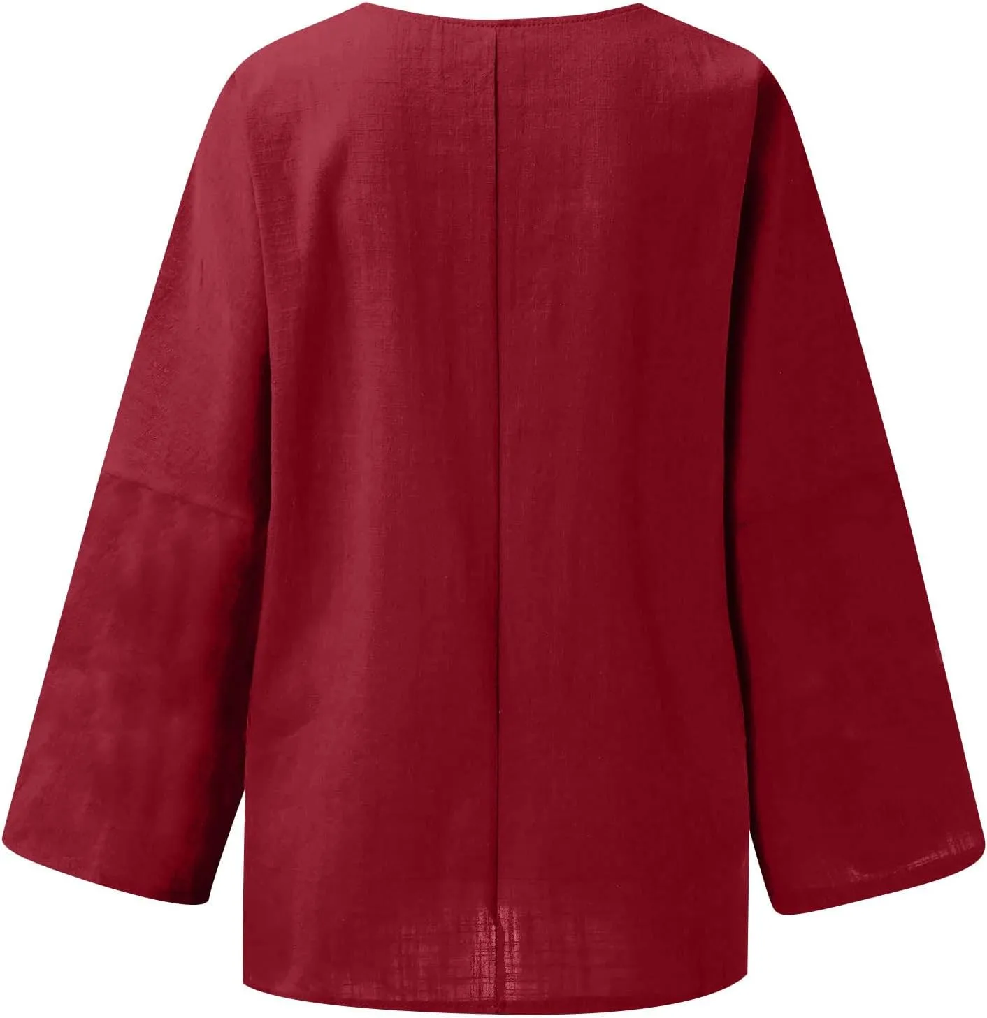 Cotton Linen Shirts for Women Long Sleeve Shirt Round Neck Casual Tunic Tops Basic Split Shirts Loose Fit 2025