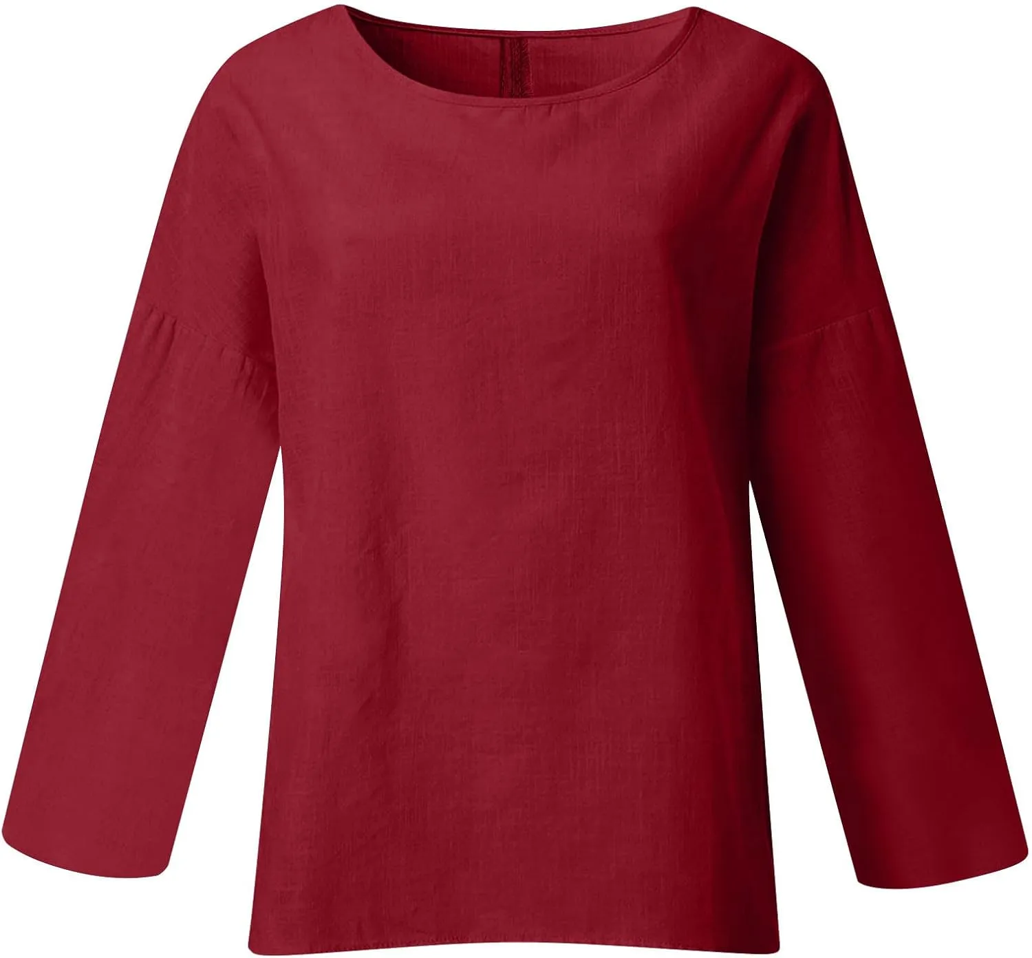 Cotton Linen Shirts for Women Long Sleeve Shirt Round Neck Casual Tunic Tops Basic Split Shirts Loose Fit 2025
