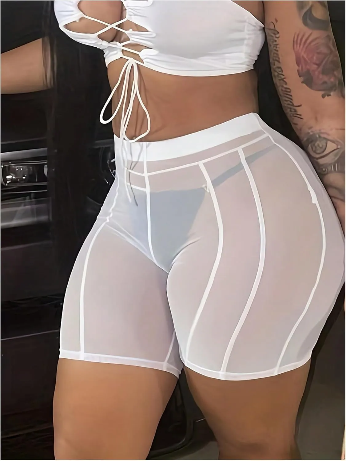 COZYEASE Women's Sheer Mesh Skinny Mini Shorts See Through High Waisted Booty Shorts