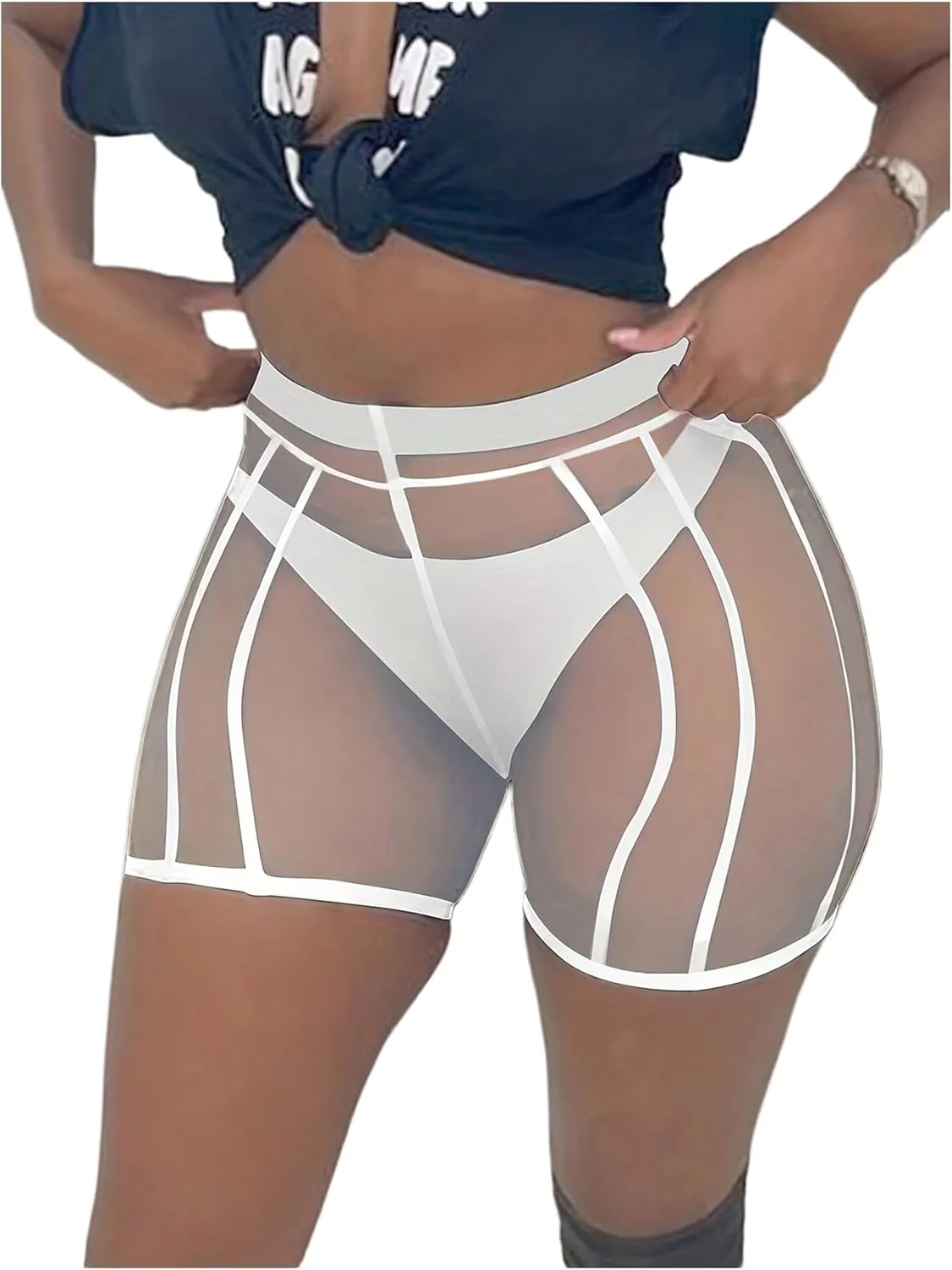 COZYEASE Women's Sheer Mesh Skinny Mini Shorts See Through High Waisted Booty Shorts