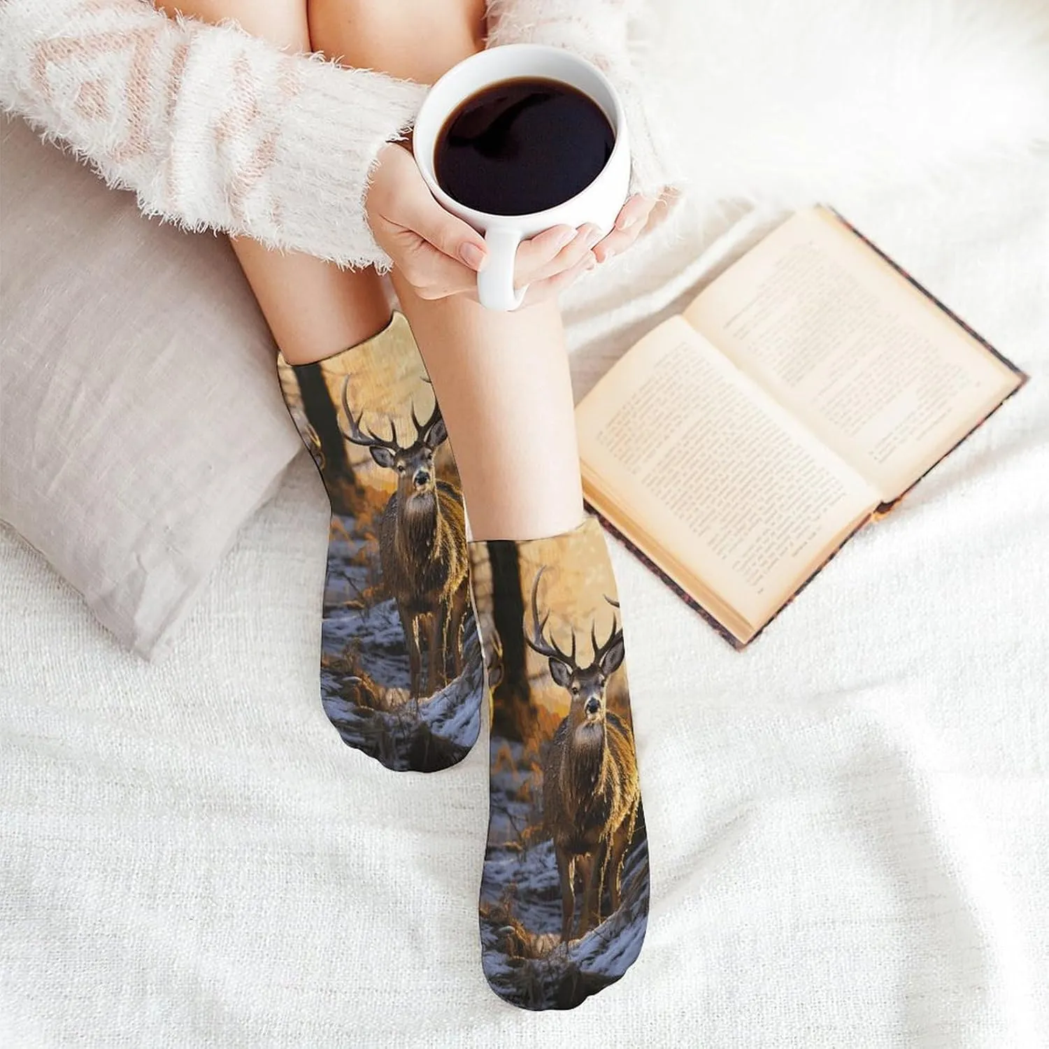 Cushion Ankle Running Socks Deers Picture Low Cut Breathable Athletic Socks for Men Women 5 Pairs