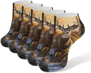 Cushion Ankle Running Socks Deers Picture Low Cut Breathable Athletic Socks for Men Women 5 Pairs