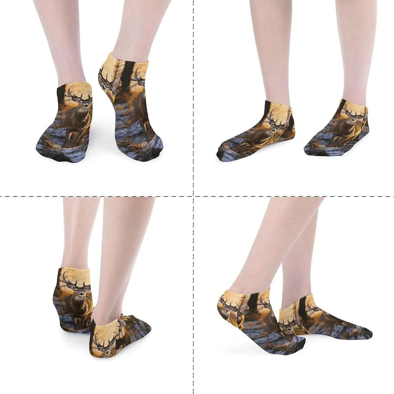 Cushion Ankle Running Socks Deers Picture Low Cut Breathable Athletic Socks for Men Women 5 Pairs