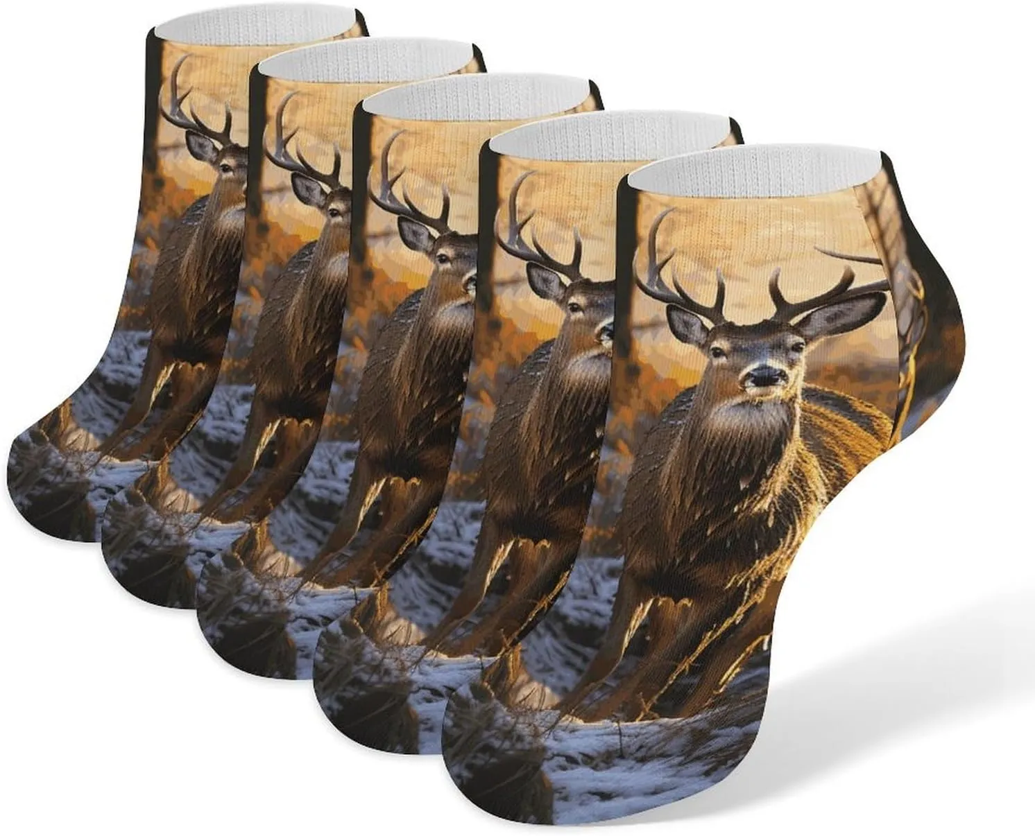 Cushion Ankle Running Socks Deers Picture Low Cut Breathable Athletic Socks for Men Women 5 Pairs