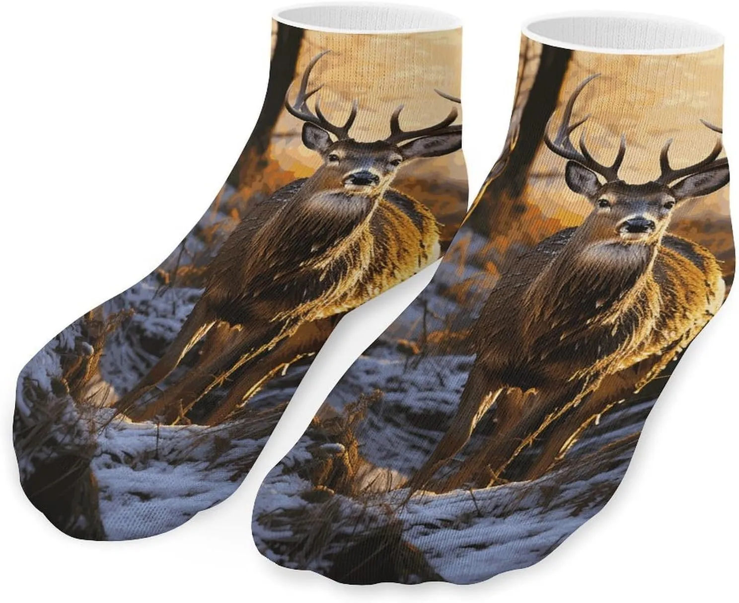 Cushion Ankle Running Socks Deers Picture Low Cut Breathable Athletic Socks for Men Women 5 Pairs