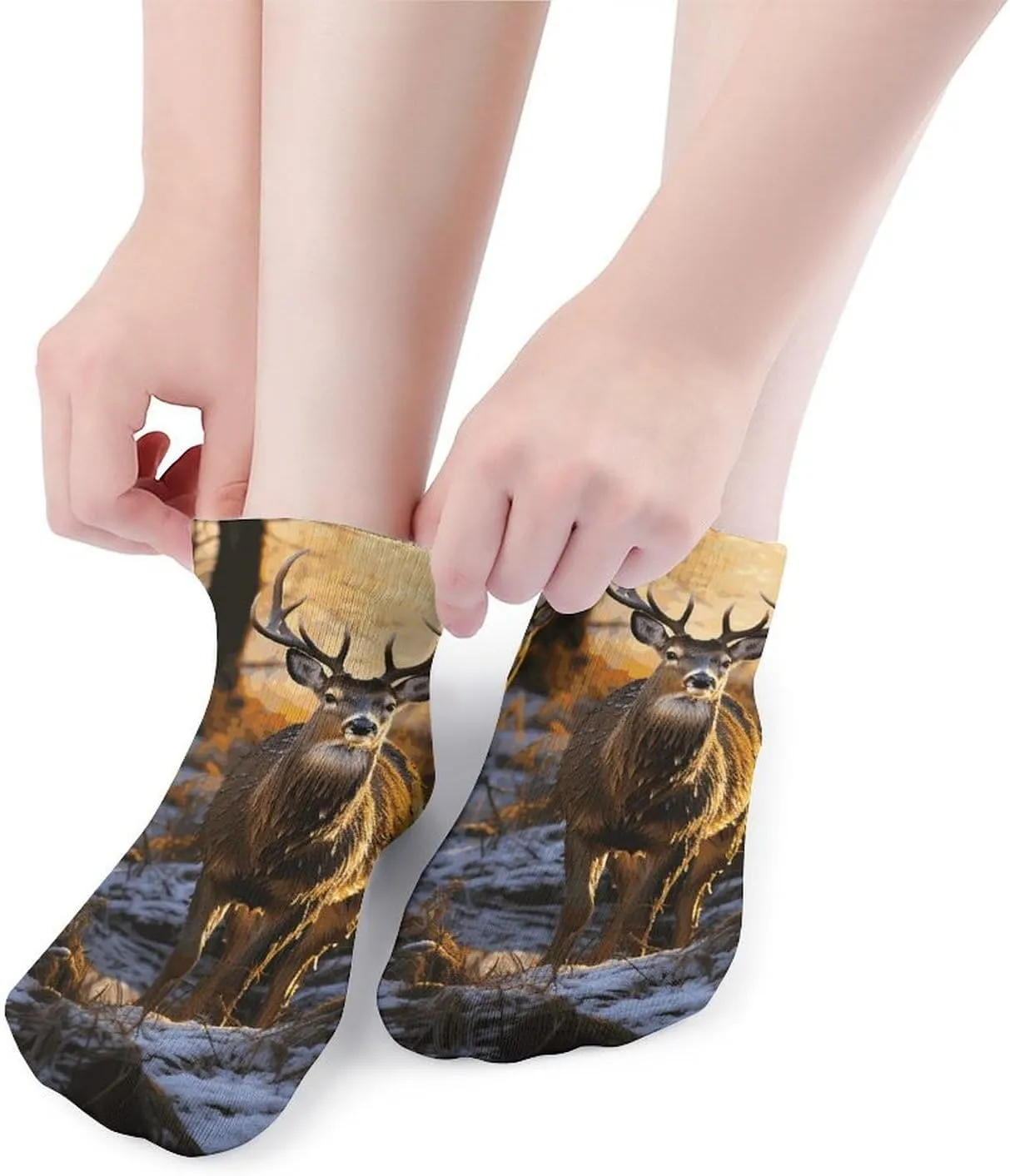 Cushion Ankle Running Socks Deers Picture Low Cut Breathable Athletic Socks for Men Women 5 Pairs