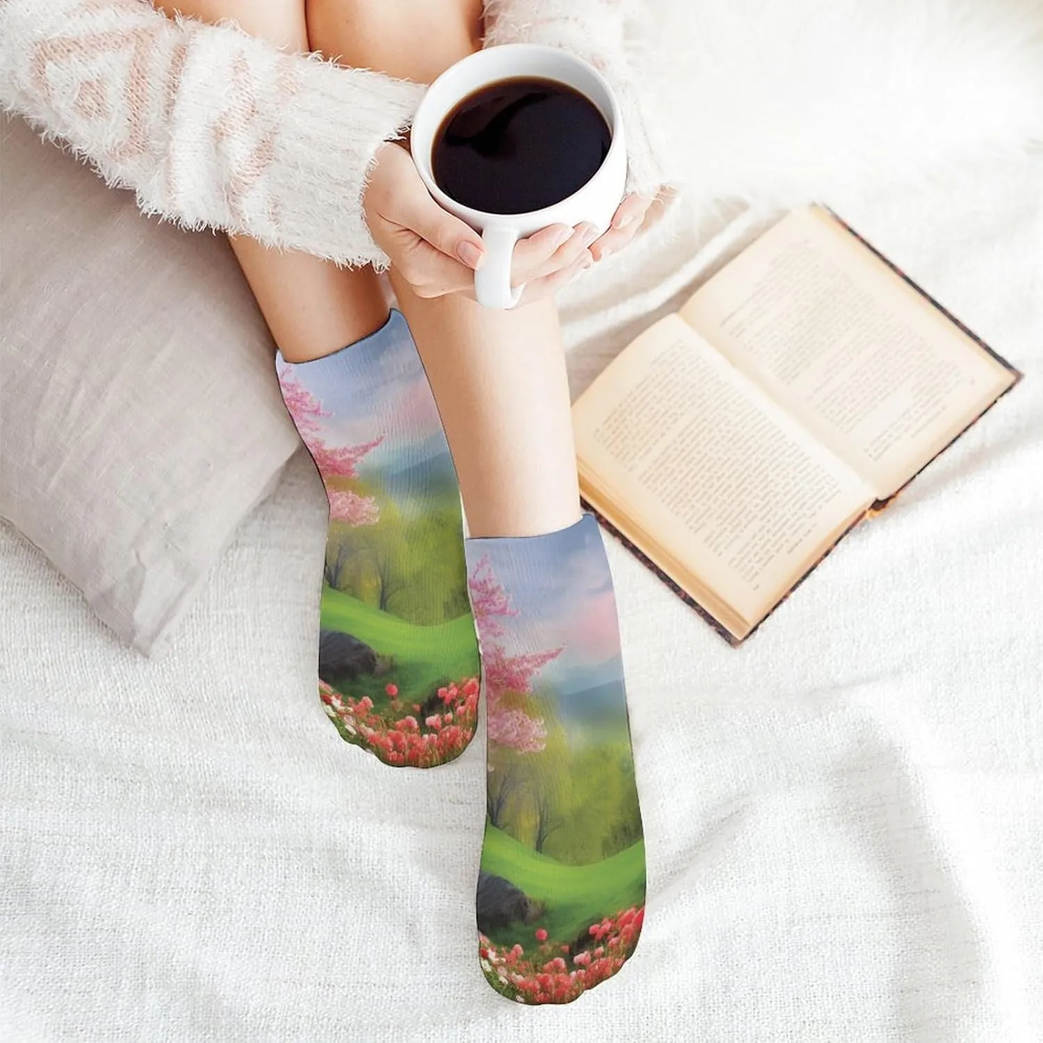 Cushion Ankle Running Socks Spring Scenery Low Cut Breathable Athletic Socks for Men Women 5 Pairs