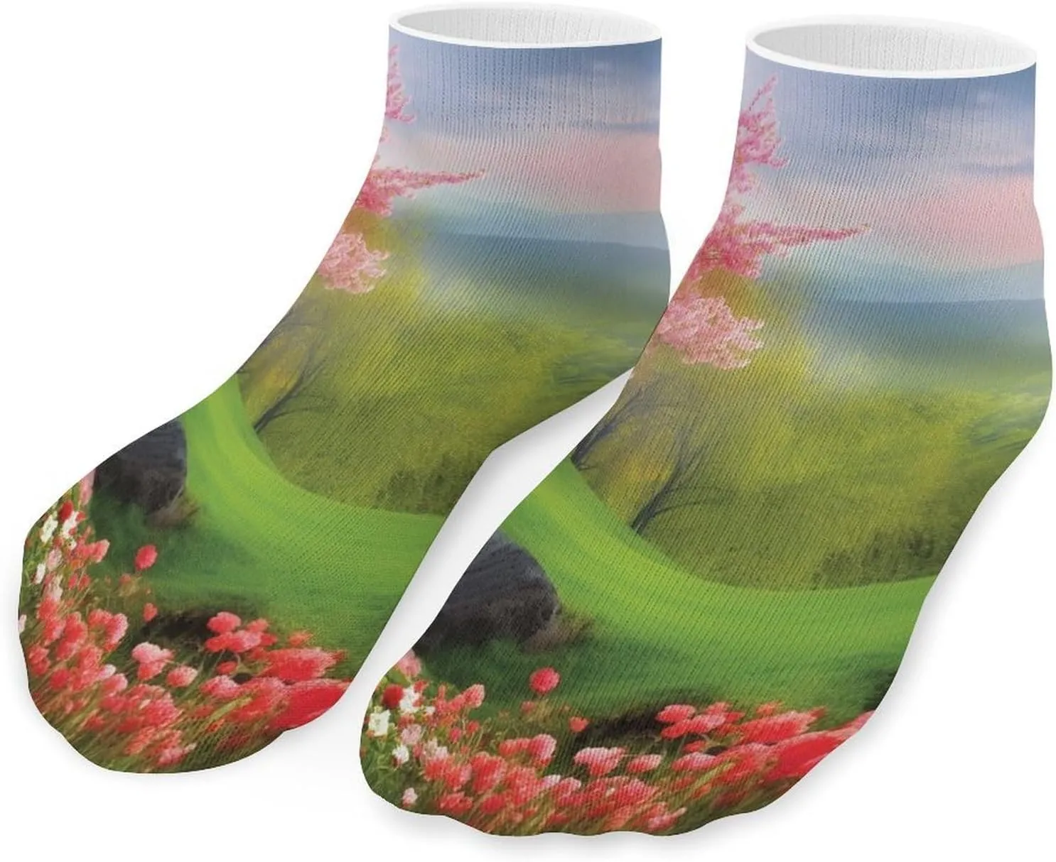 Cushion Ankle Running Socks Spring Scenery Low Cut Breathable Athletic Socks for Men Women 5 Pairs