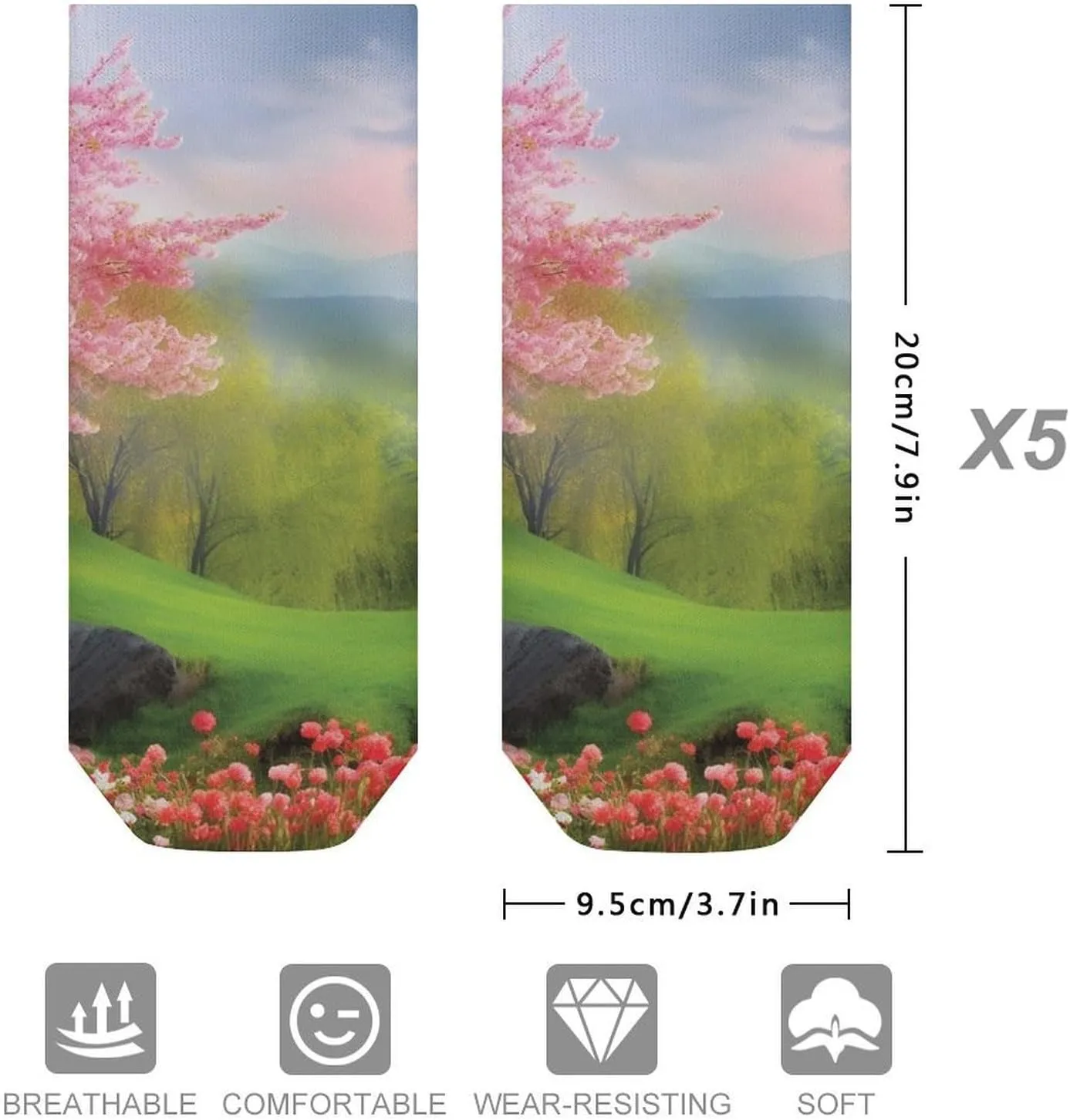 Cushion Ankle Running Socks Spring Scenery Low Cut Breathable Athletic Socks for Men Women 5 Pairs