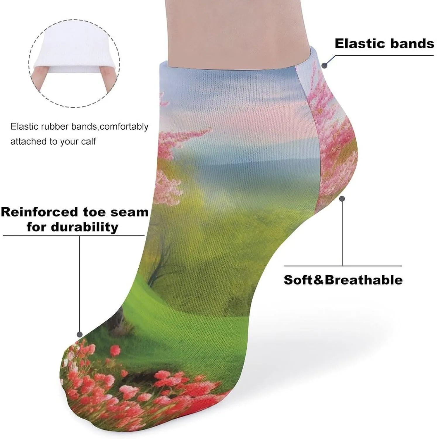 Cushion Ankle Running Socks Spring Scenery Low Cut Breathable Athletic Socks for Men Women 5 Pairs