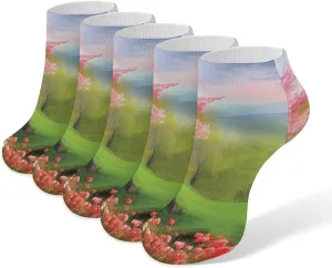 Cushion Ankle Running Socks Spring Scenery Low Cut Breathable Athletic Socks for Men Women 5 Pairs