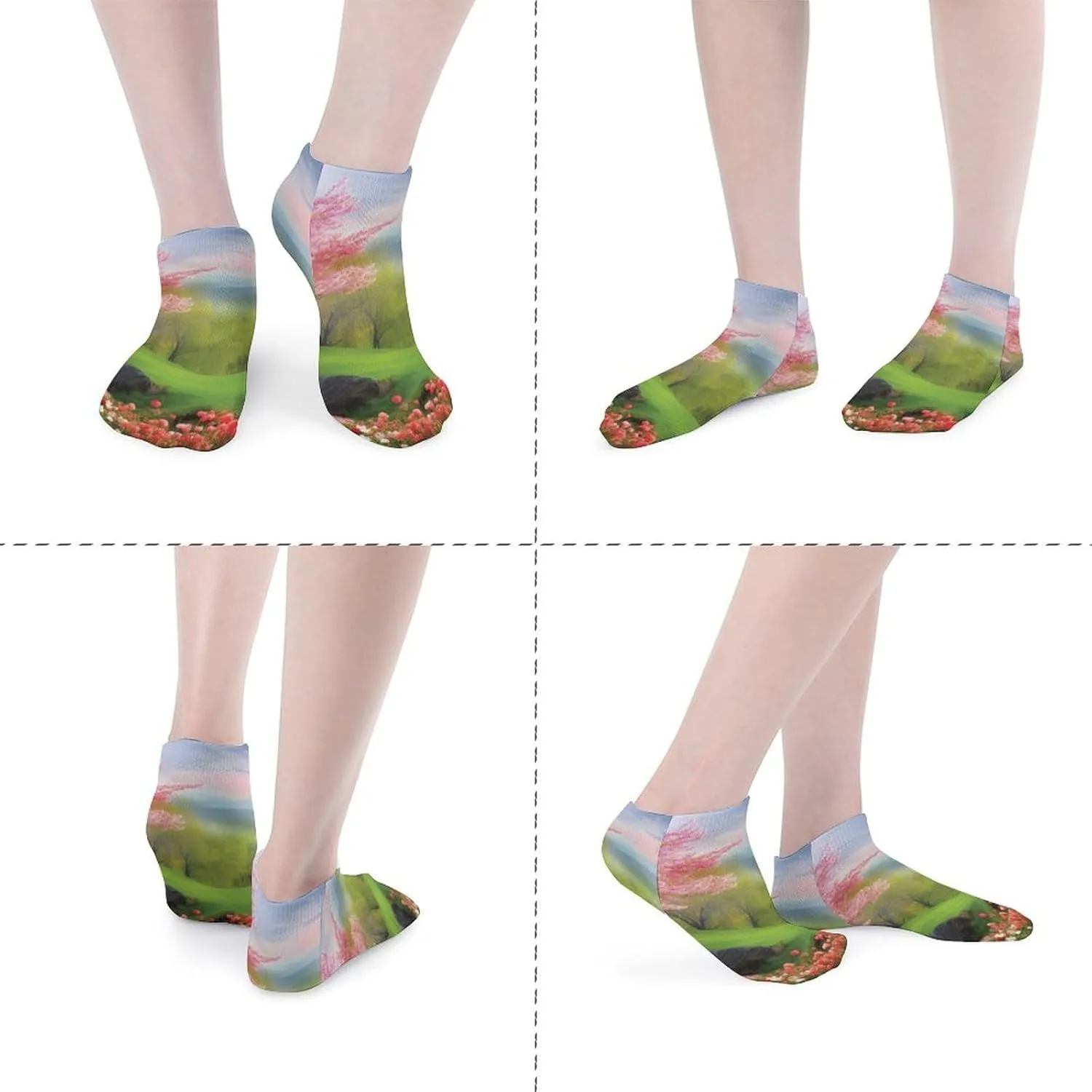 Cushion Ankle Running Socks Spring Scenery Low Cut Breathable Athletic Socks for Men Women 5 Pairs