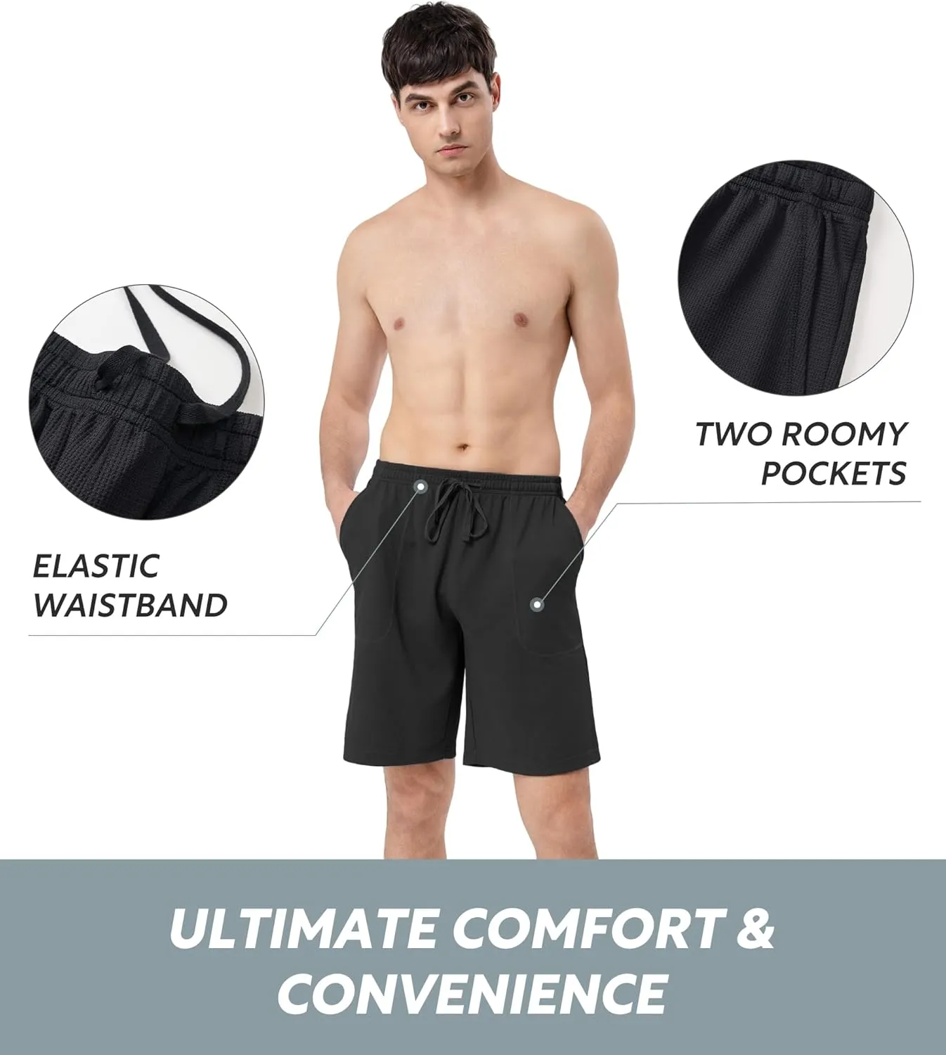 DAVID ARCHY Mens Pajama Shorts Sleep Pants Quick Dry Lounge Soft Comfy Lightweight Waffle Pj Bottoms Shorts for Men 2 Pack