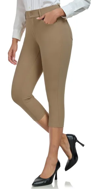 DAYOUNG Capri Pants for Women Work Office Casual Slacks High Waist Stretchy Yoga Dress Pants for Women with Pockets