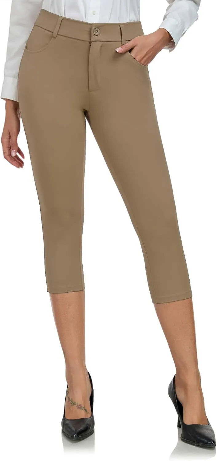 DAYOUNG Capri Pants for Women Work Office Casual Slacks High Waist Stretchy Yoga Dress Pants for Women with Pockets
