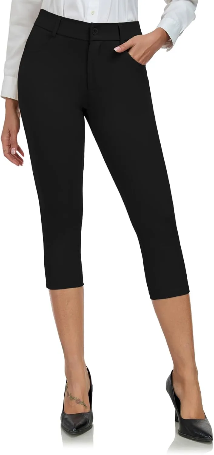 DAYOUNG Capri Pants for Women Work Office Casual Slacks High Waist Stretchy Yoga Dress Pants for Women with Pockets