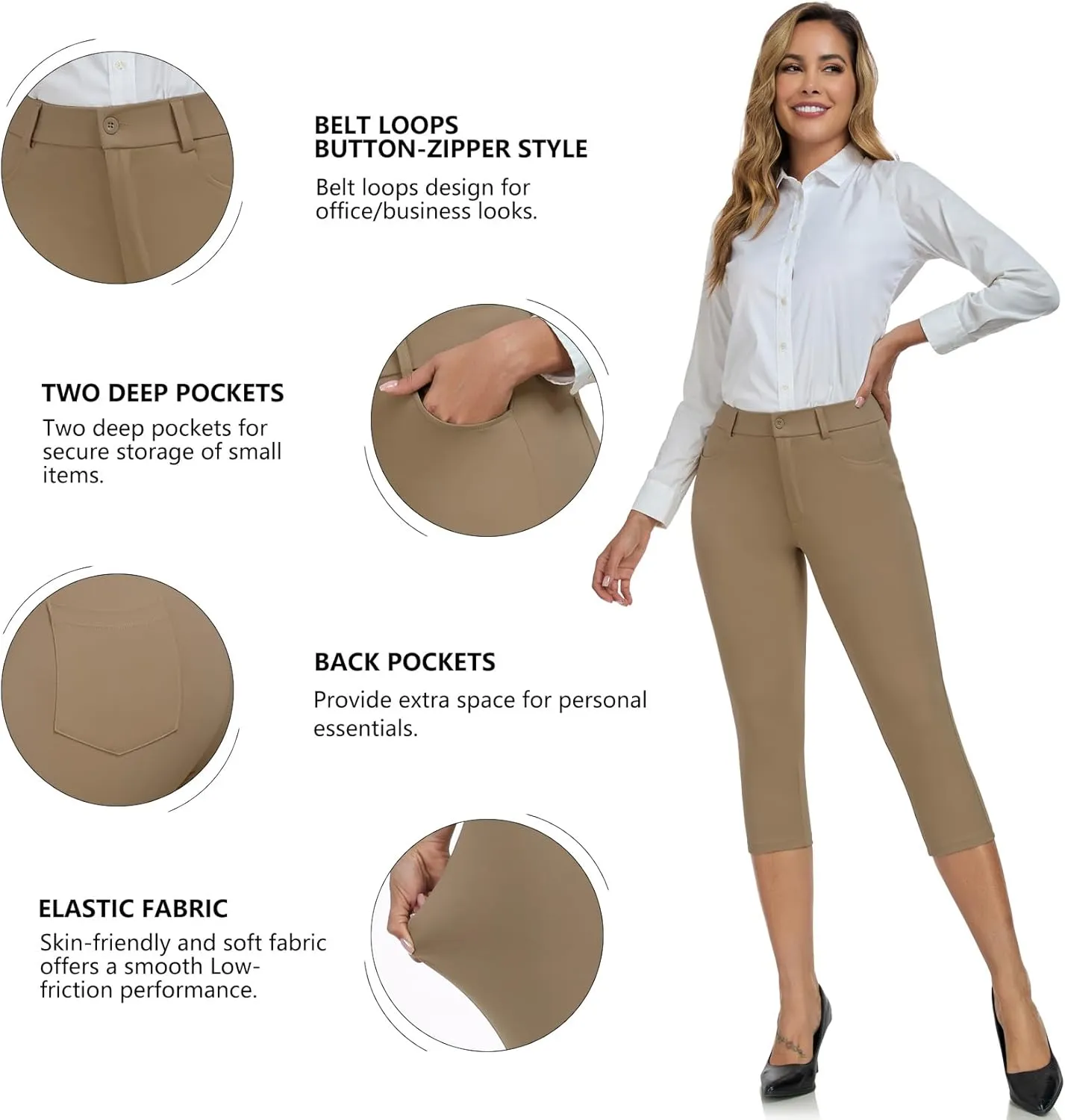 DAYOUNG Capri Pants for Women Work Office Casual Slacks High Waist Stretchy Yoga Dress Pants for Women with Pockets