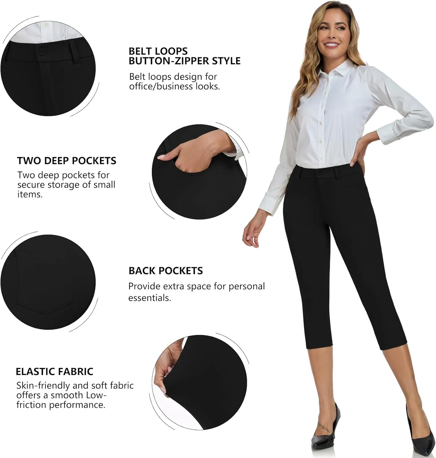 DAYOUNG Capri Pants for Women Work Office Casual Slacks High Waist Stretchy Yoga Dress Pants for Women with Pockets