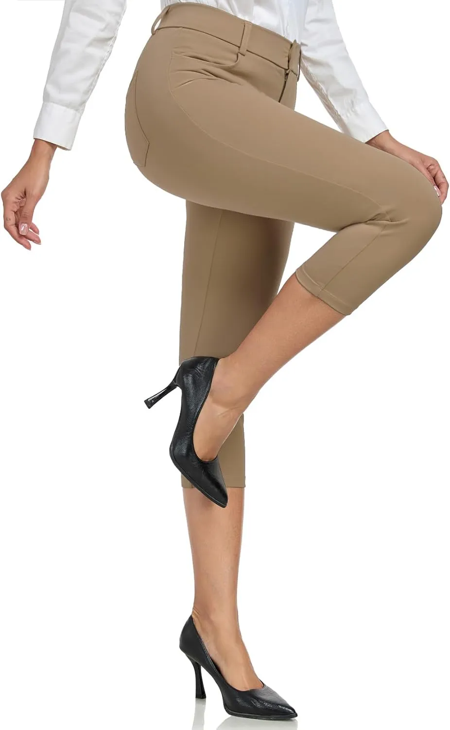 DAYOUNG Capri Pants for Women Work Office Casual Slacks High Waist Stretchy Yoga Dress Pants for Women with Pockets