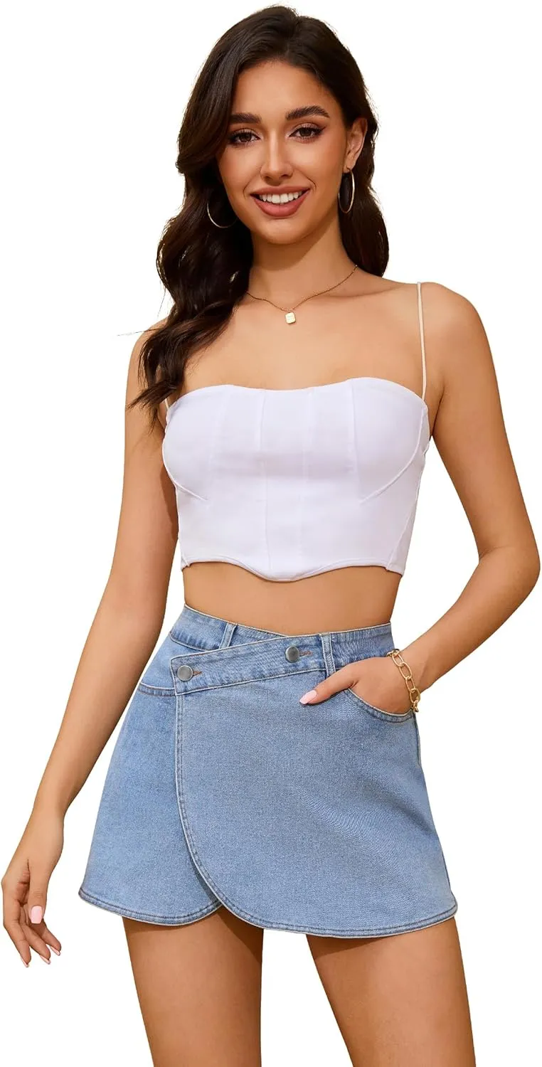 Denim Skort for Women High Waisted Denim Skirt Stretchy Mini Tulip Hem Trendy Jean Skort Skirt