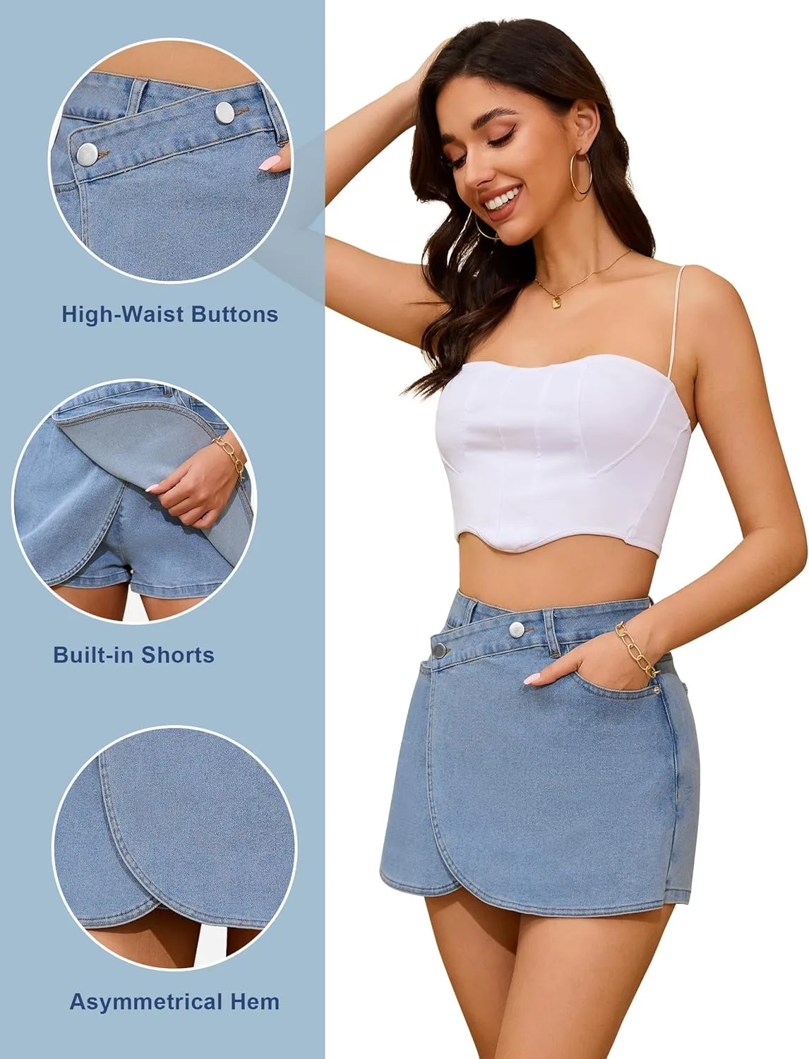 Denim Skort for Women High Waisted Denim Skirt Stretchy Mini Tulip Hem Trendy Jean Skort Skirt