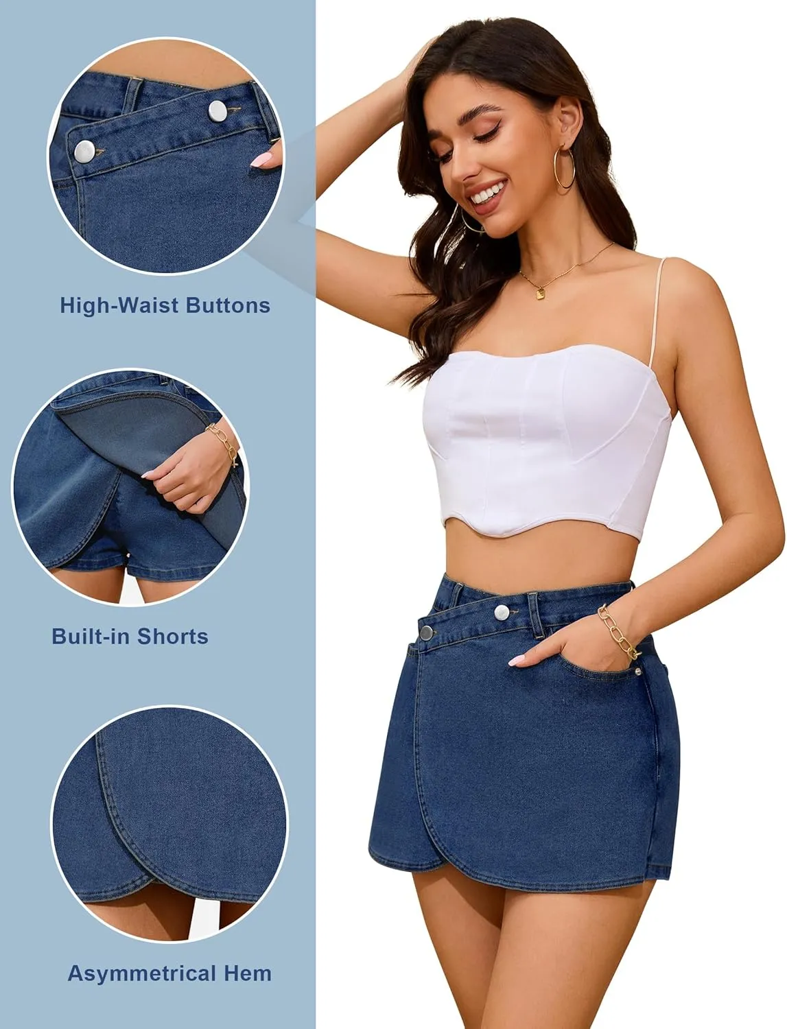 Denim Skort for Women High Waisted Denim Skirt Stretchy Mini Tulip Hem Trendy Jean Skort Skirt