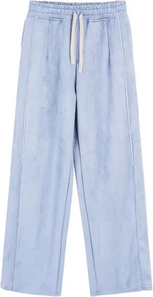 DGHM-JLMY Men's Loose Wide Leg Sweatpants Elastic Waist Regular Fit Straight Pant Stitching Side Seam Thick Casual Trousers