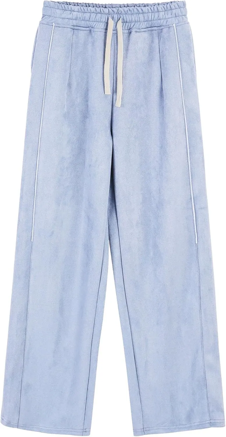 DGHM-JLMY Men's Loose Wide Leg Sweatpants Elastic Waist Regular Fit Straight Pant Stitching Side Seam Thick Casual Trousers