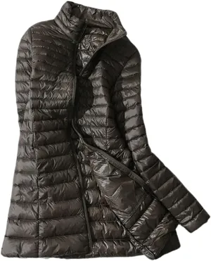 Dninmim Women's Light Stand Collar Thin Duck Down Puffer Jackets Winter Coat Quilted Parkas Outerwear