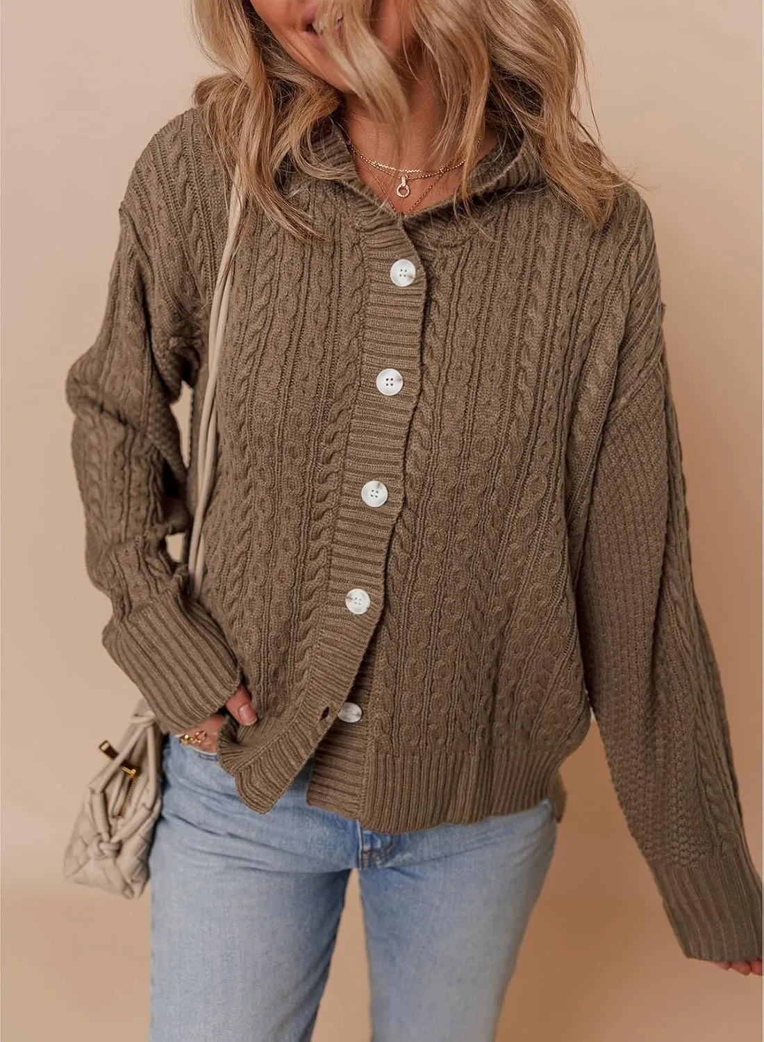 Dokotoo Oversized Sweaters for Women Casual Solid Long Sleeve Button Down Chunky Knit Hooded Cardigan Sweaters Coat