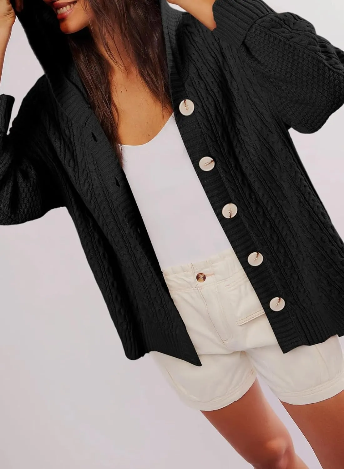 Dokotoo Oversized Sweaters for Women Casual Solid Long Sleeve Button Down Chunky Knit Hooded Cardigan Sweaters Coat