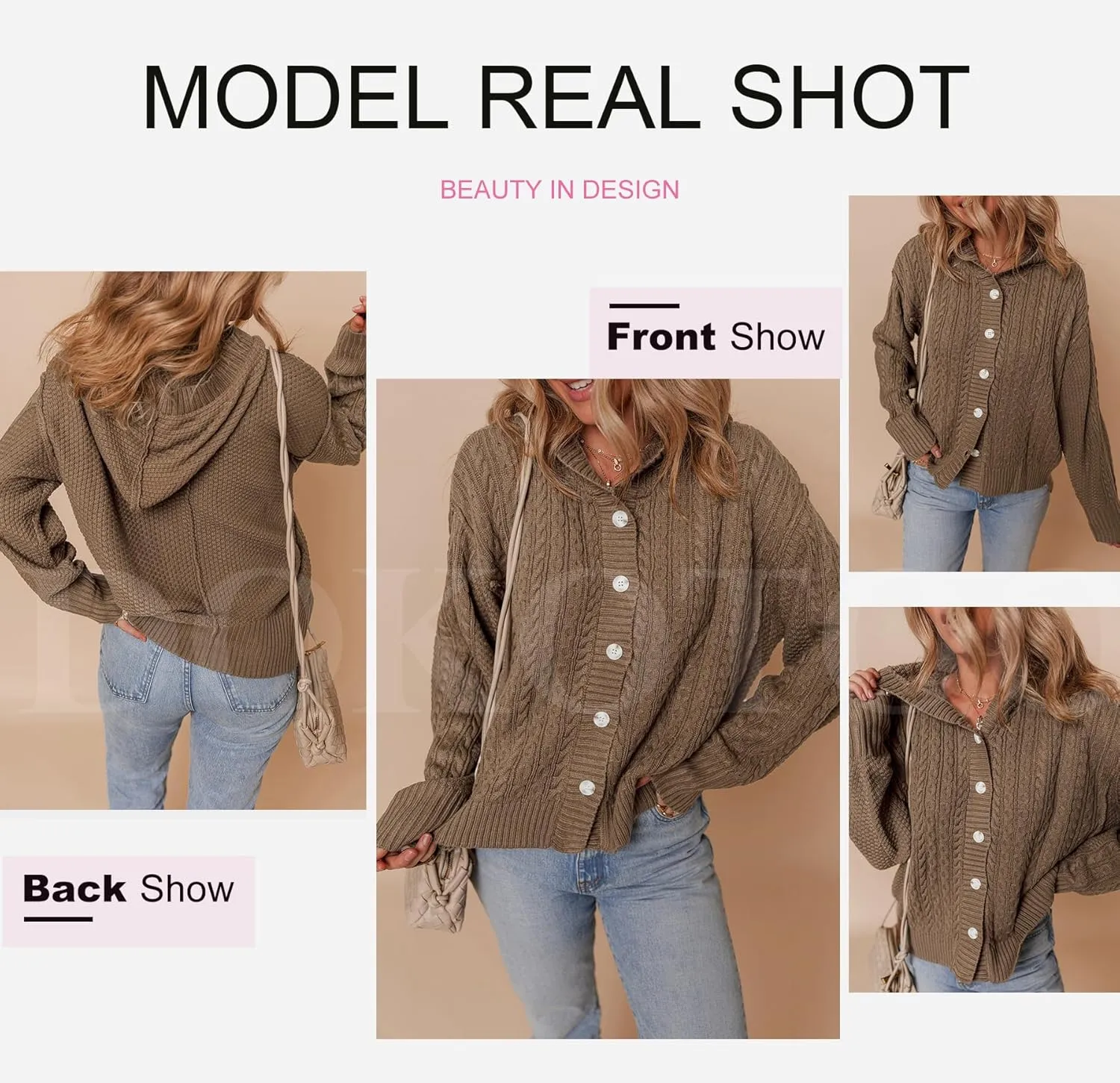 Dokotoo Oversized Sweaters for Women Casual Solid Long Sleeve Button Down Chunky Knit Hooded Cardigan Sweaters Coat