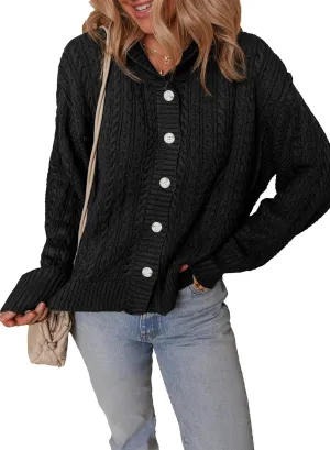 Dokotoo Oversized Sweaters for Women Casual Solid Long Sleeve Button Down Chunky Knit Hooded Cardigan Sweaters Coat