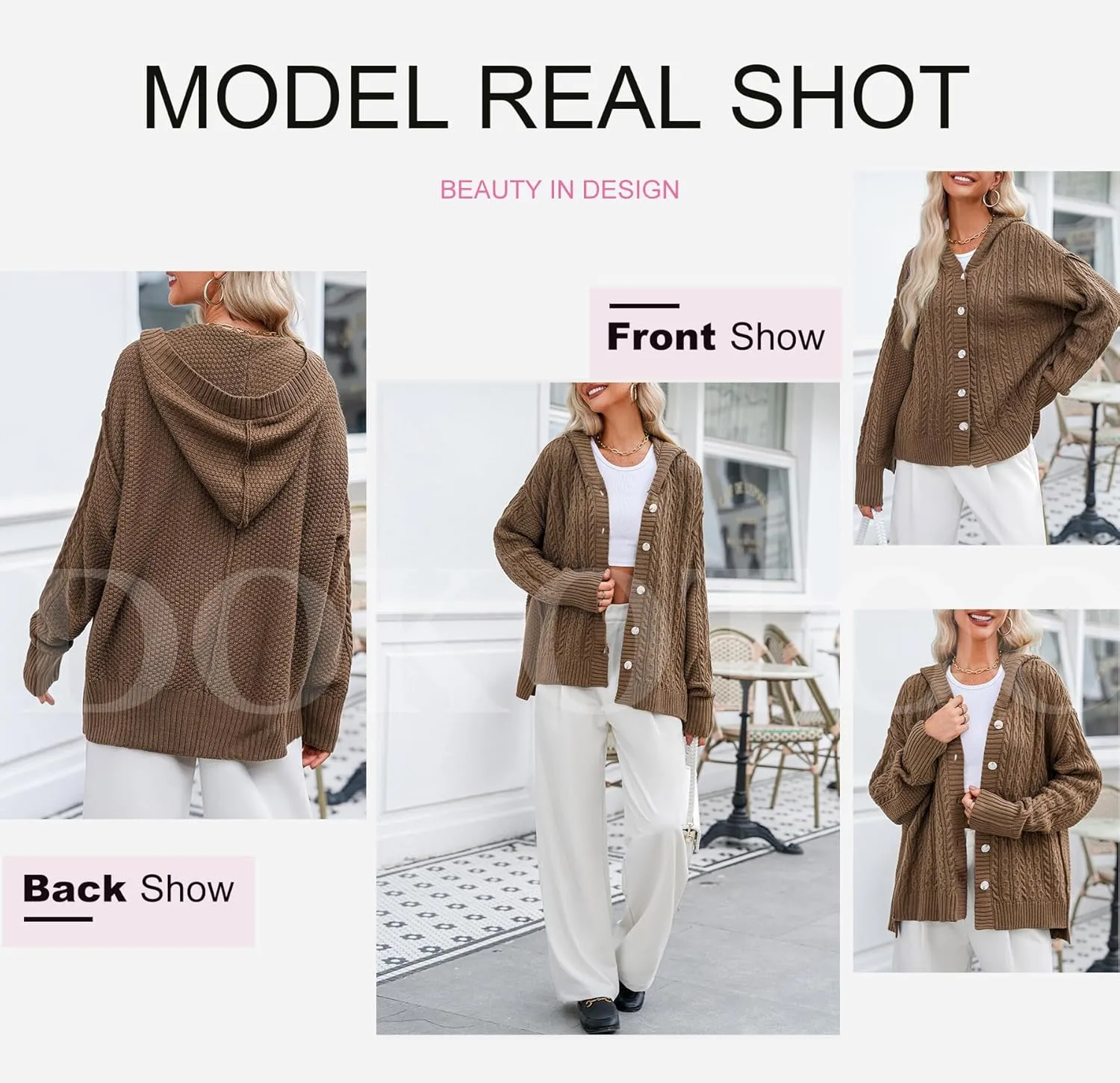 Dokotoo Oversized Sweaters for Women Casual Solid Long Sleeve Button Down Chunky Knit Hooded Cardigan Sweaters Coat