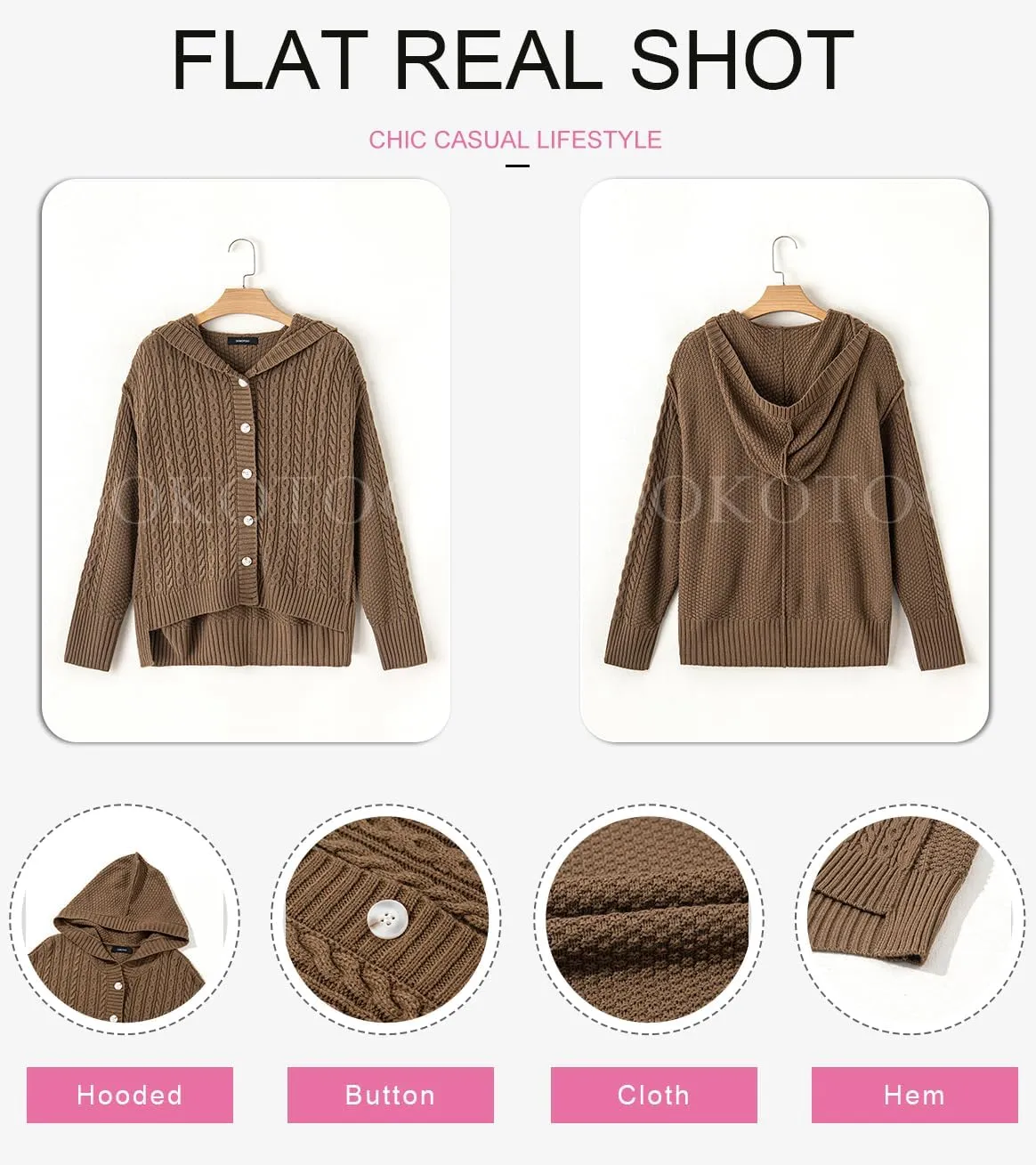 Dokotoo Oversized Sweaters for Women Casual Solid Long Sleeve Button Down Chunky Knit Hooded Cardigan Sweaters Coat